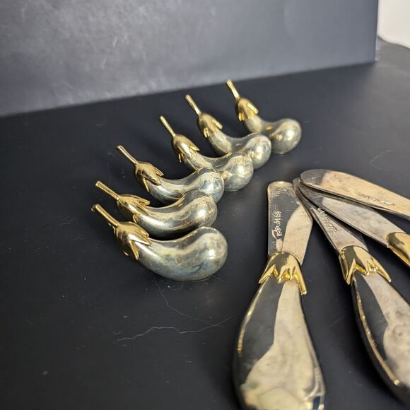 Vintage Silver and gold Egg plant knives and knife holder Joie de vivre - Picture 3 of 8